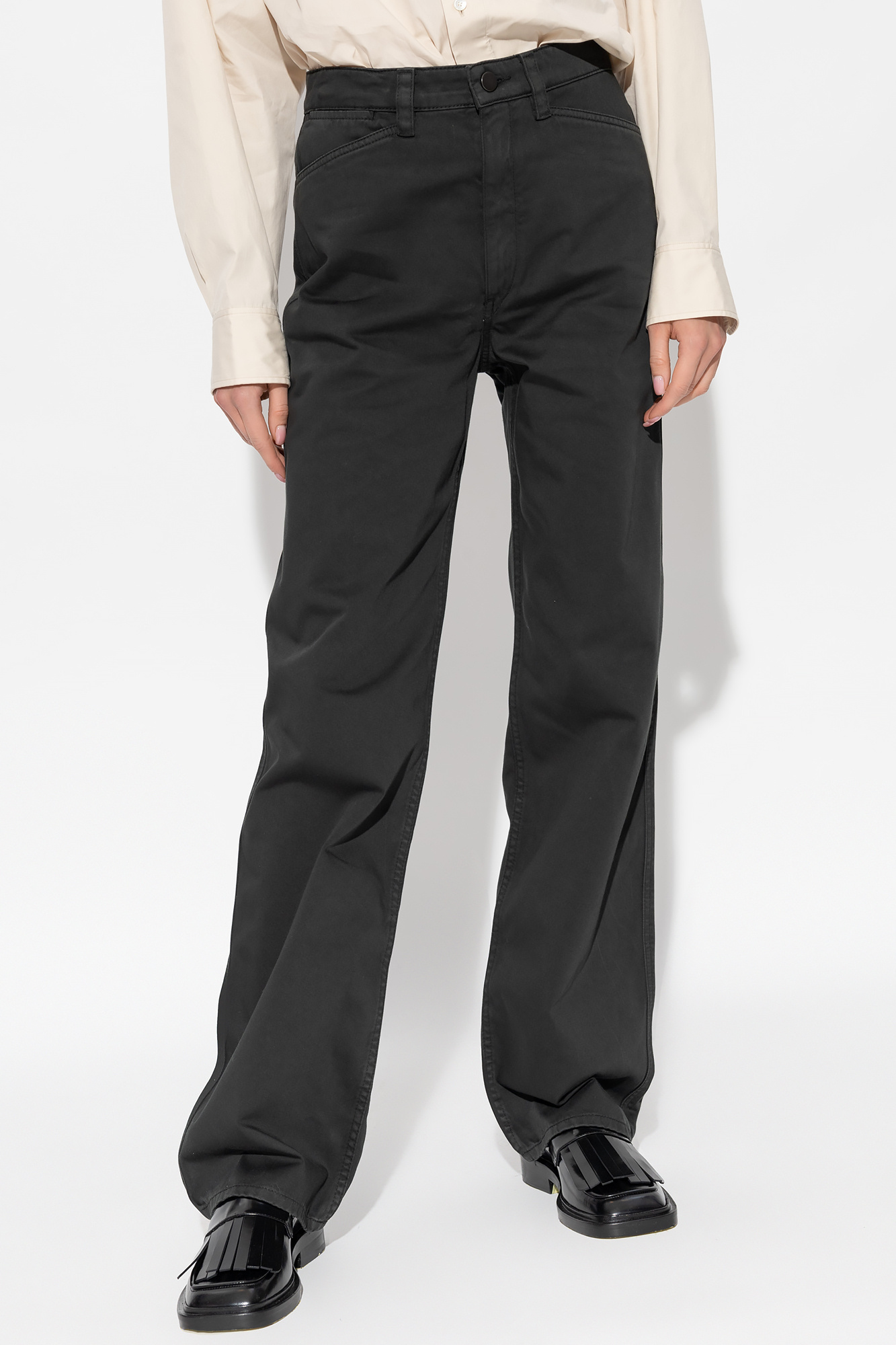 Lemaire Wide-leg Cotton Trousers In Black