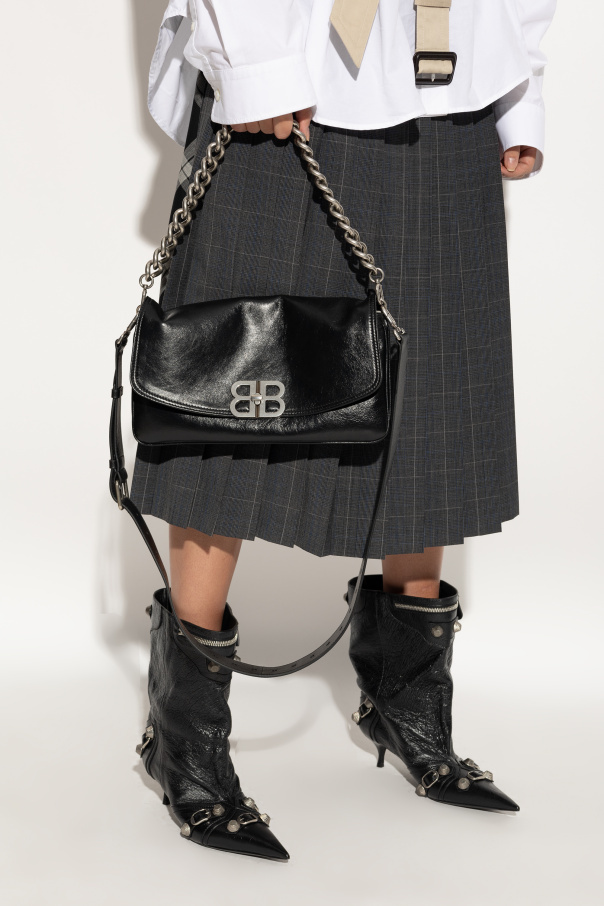 Balenciaga Medium Bb Soft Flap Leather Shoulder Bag In Black