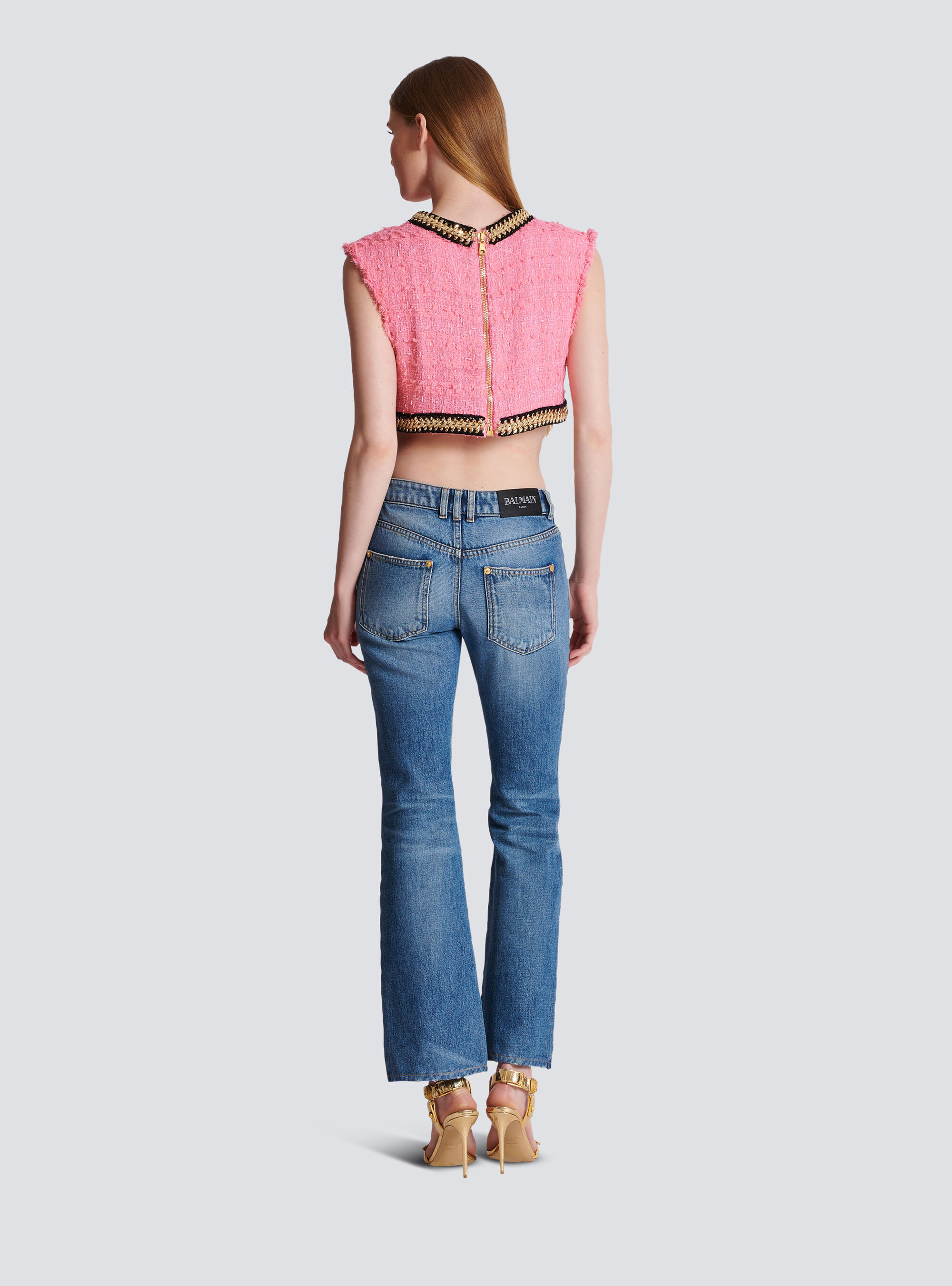 Balmain Flared Cotton Denim Jeans In Blue
