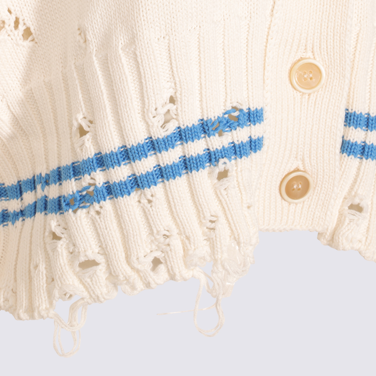 Marni Mending Logo Distressed Boxy Cotton Cardigan In Multi