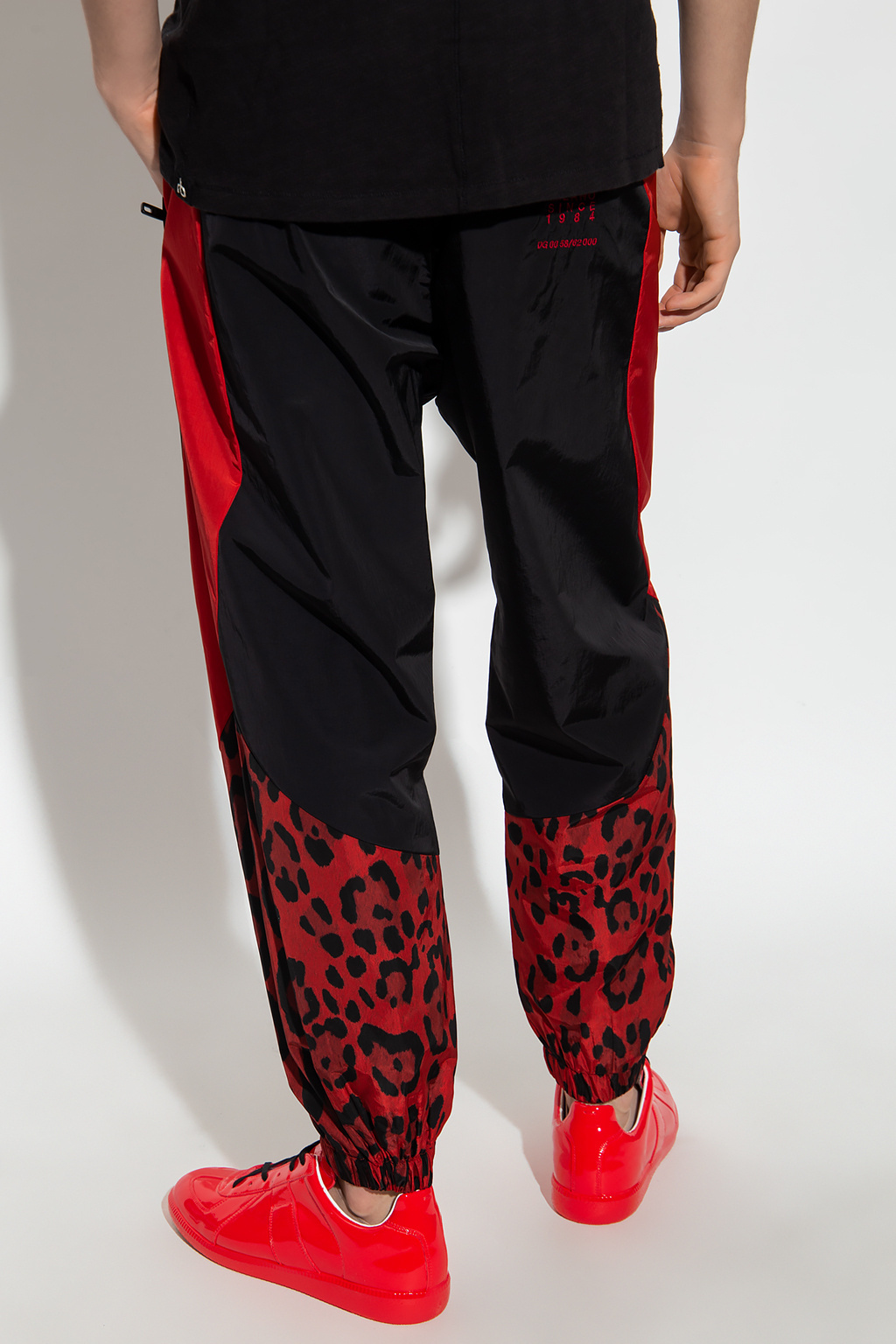 Dolce & Gabbana Nylon Jogging Pants With Leopard Print In Black