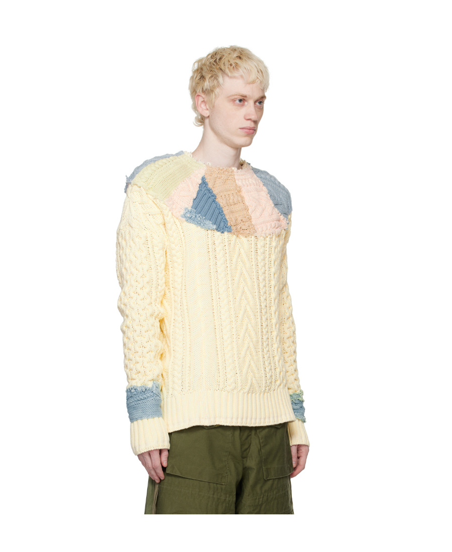 Greg Lauren Patchwork Cable-knit Jumper In Nude