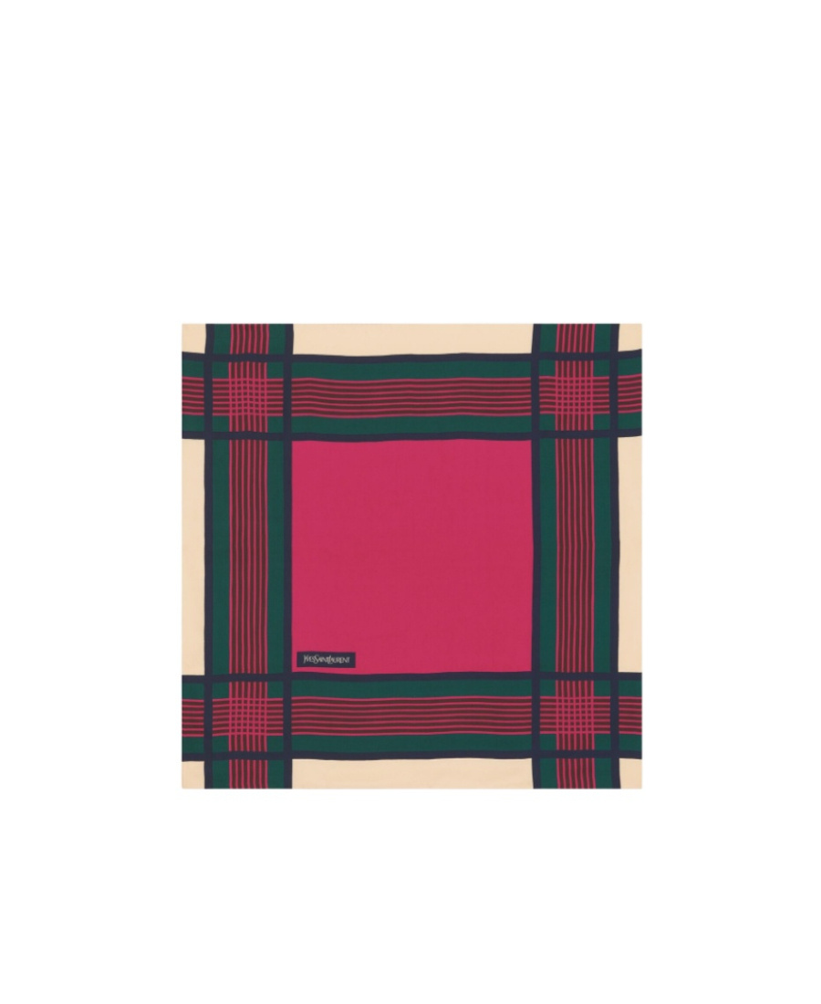 Saint Laurent Logo-patch Silk Scarf In Multicolor