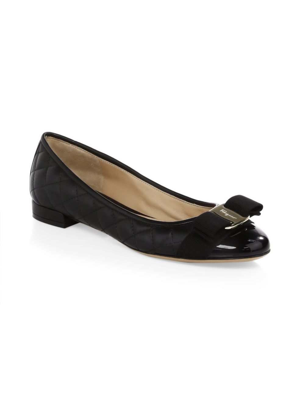 Shop Ferragamo Varina Quilted Ballet Flats In Black