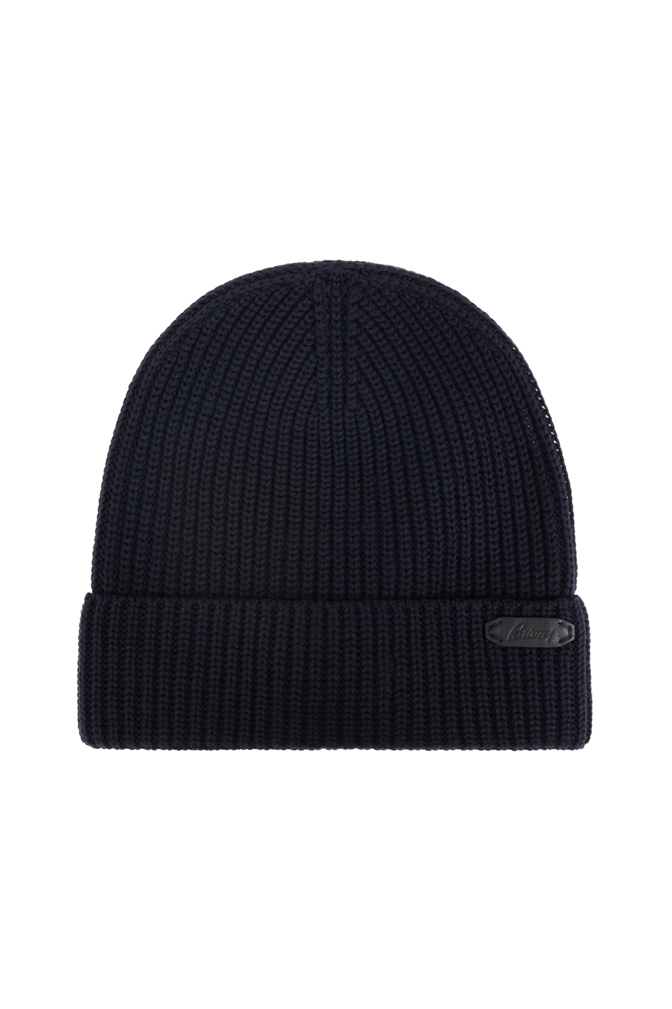 Brioni Ribbed Knit Beanie In Midnight Blue Wool In Black