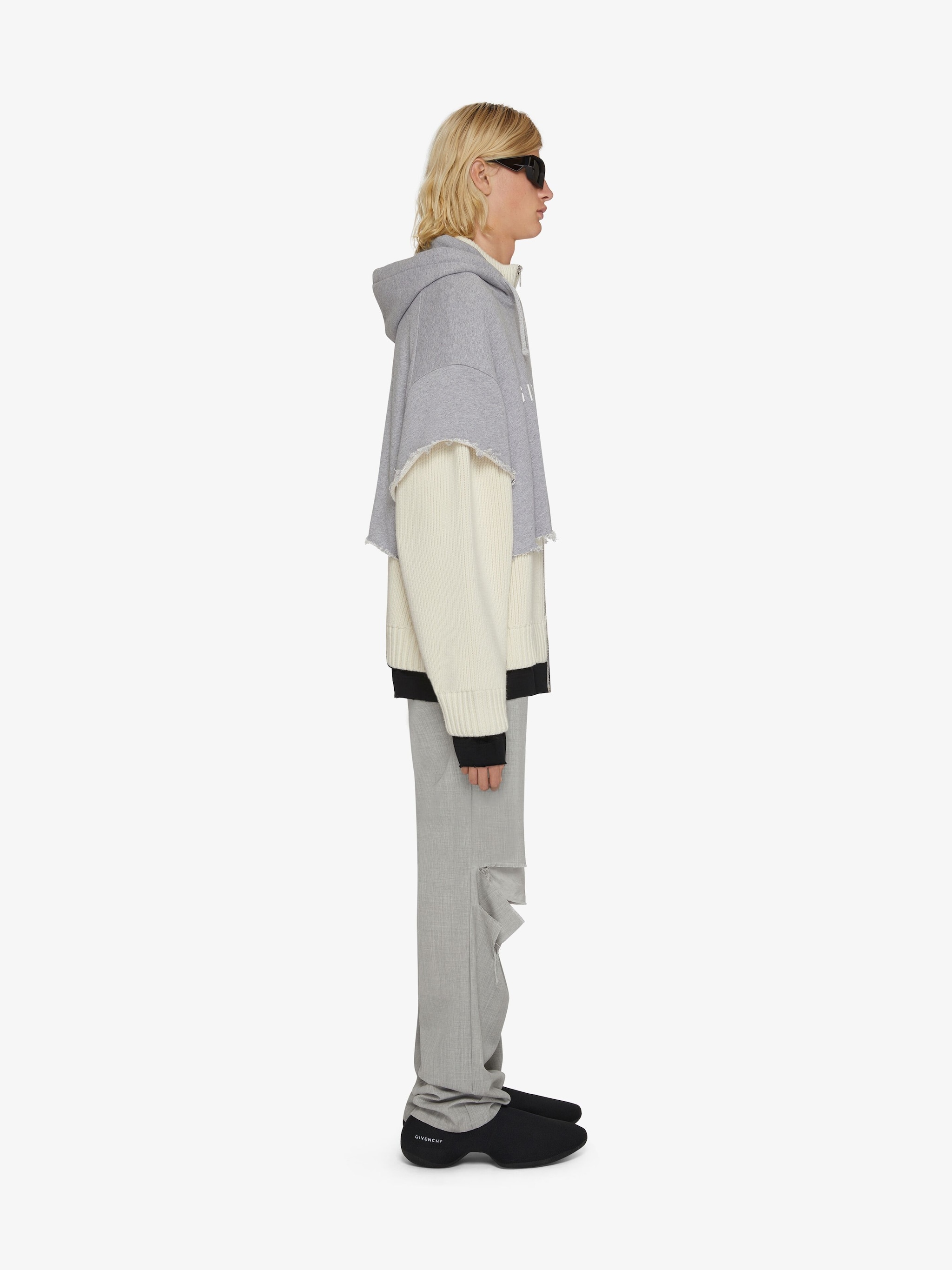Givenchy Archetype Overlapping Effect Hooded Casual Jacket In Gray