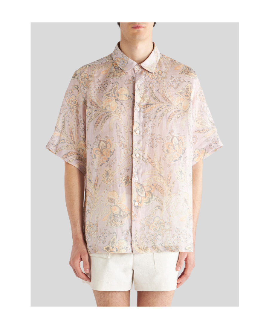 Etro Floral-print Short-sleeved Shirt In White