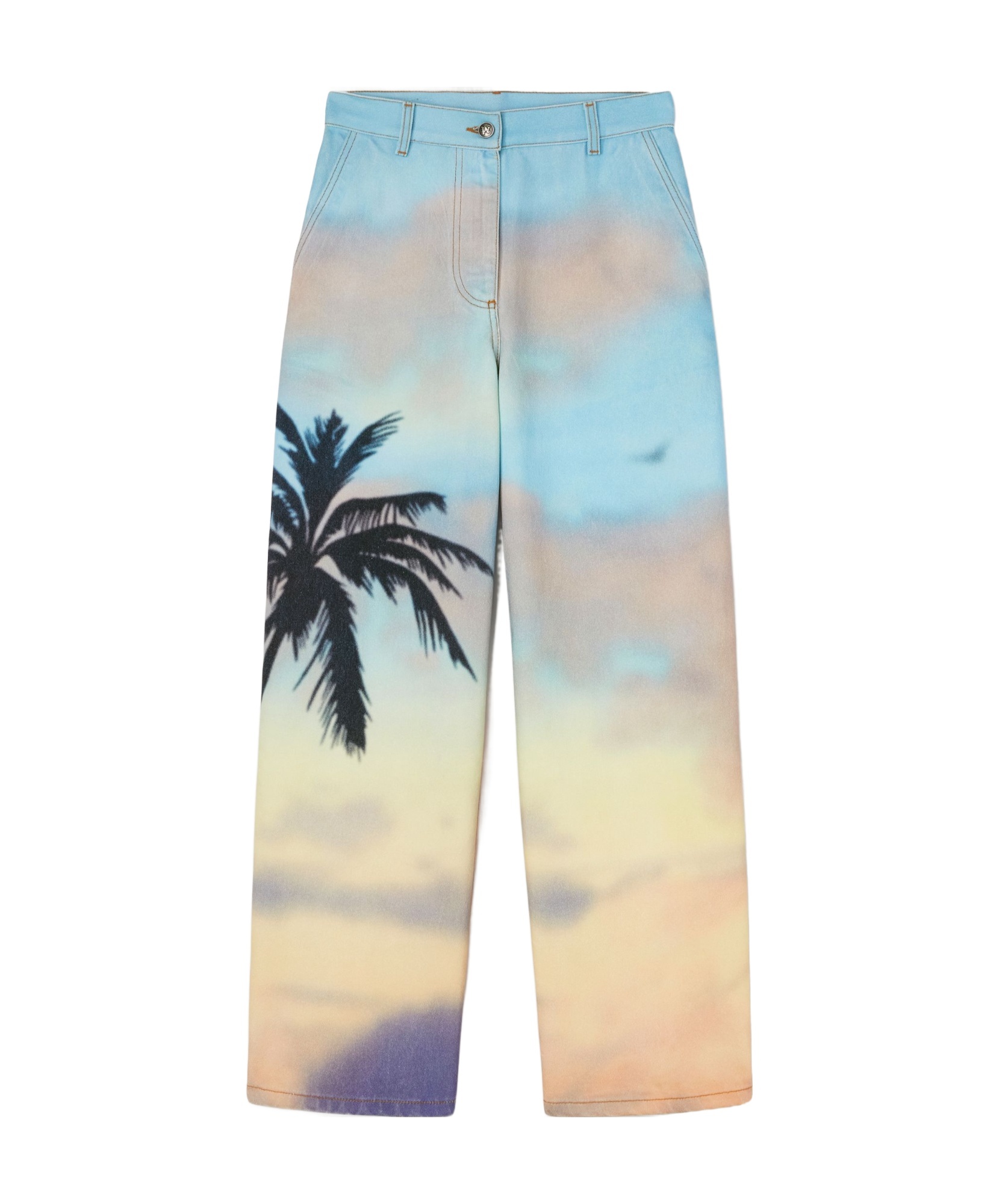 Palm Angels Multicolor Sunrise Palm Baggy Jeans In Nude