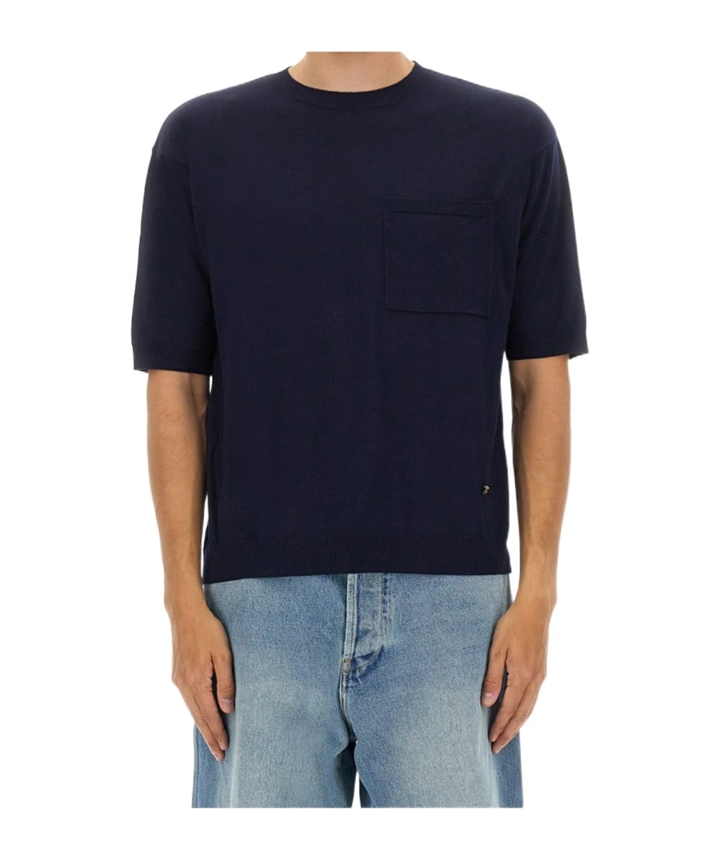 Moschino Short-sleeved Knitted Jumper In Blue