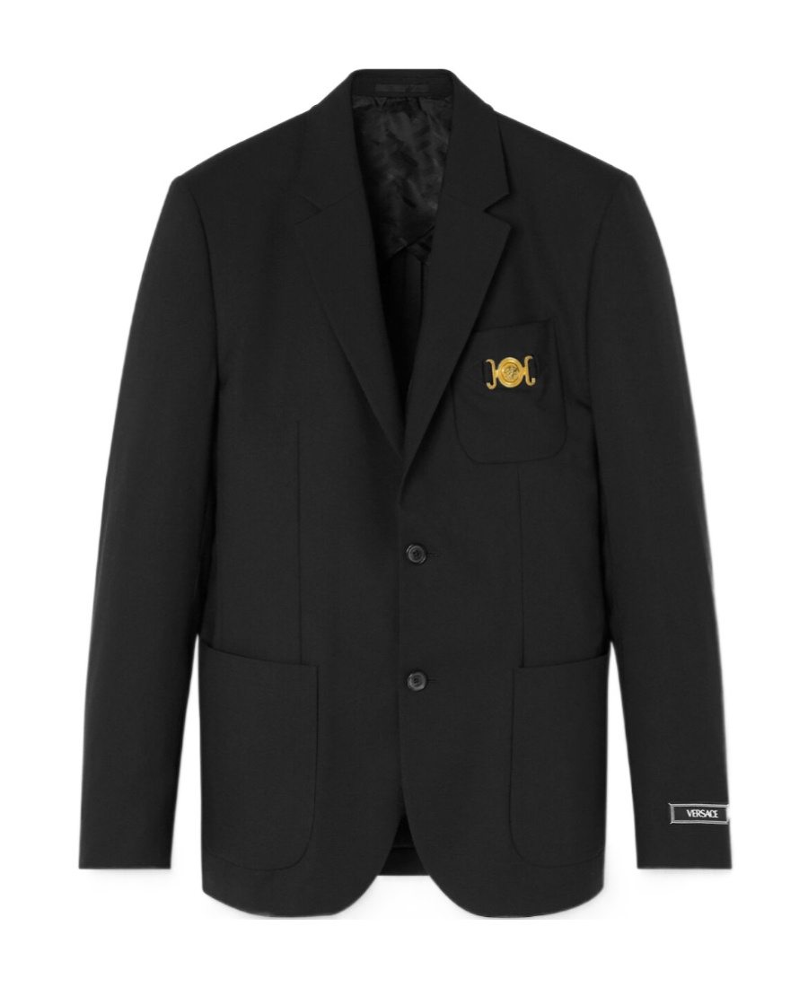 Versace Virgin Wool 2-button Blazer With Golden Medusa Detail In Black
