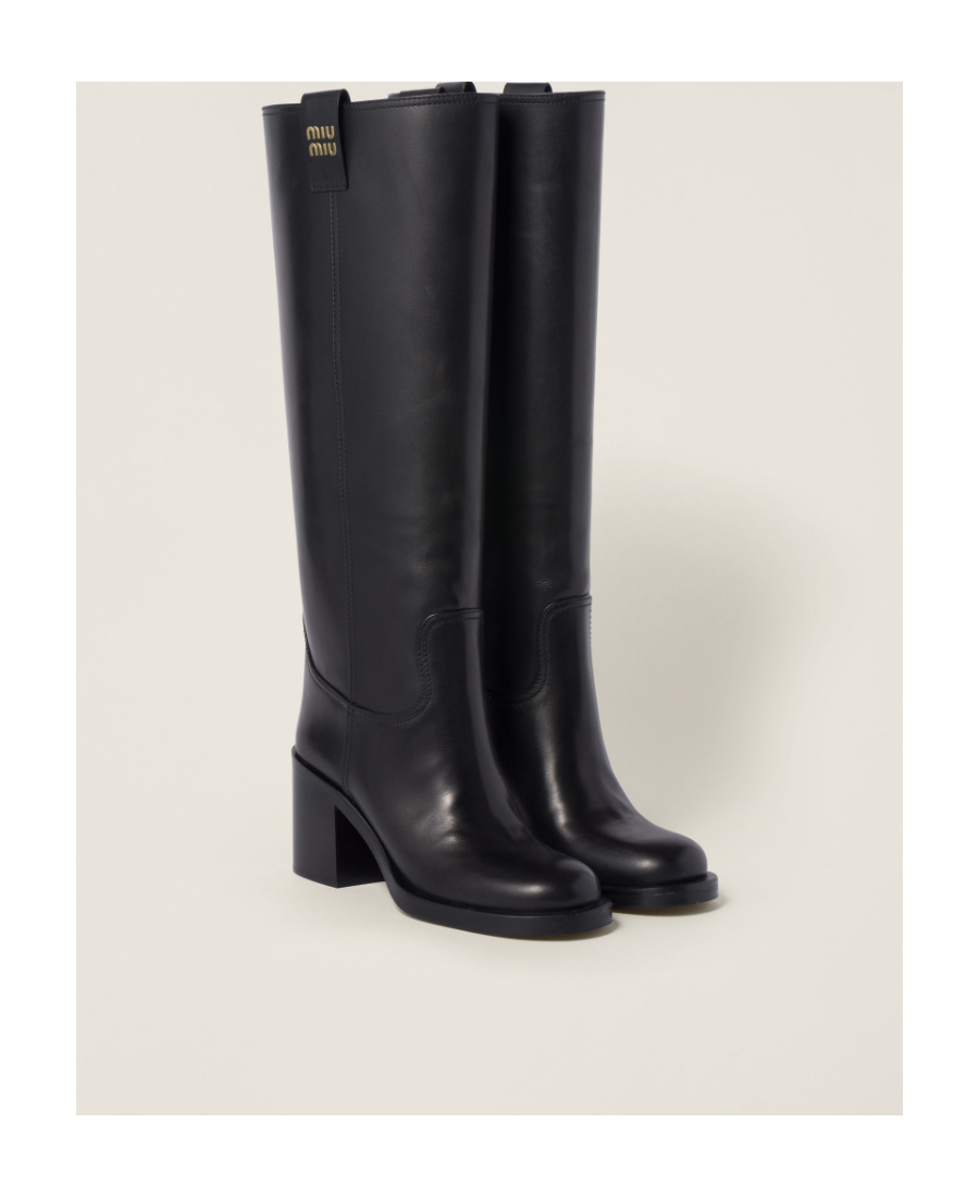 Miu Miu Black Leather Boots In Black