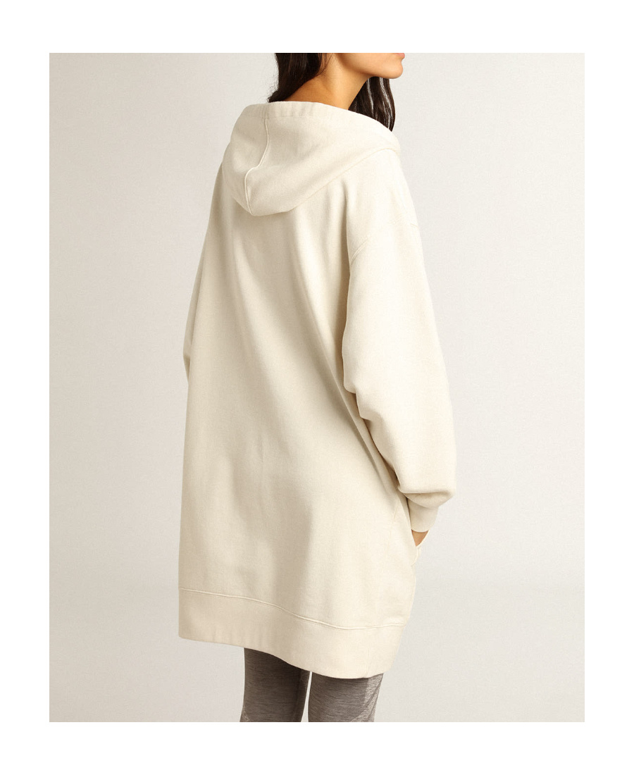 Golden Goose White Sweatshirt Dress With Hood And Golden Patch In White