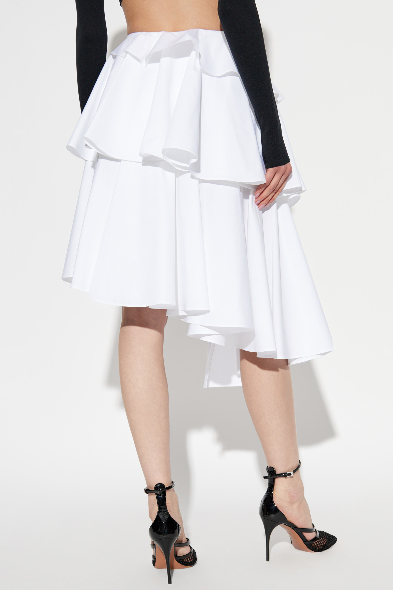 Alaïa Womens Blanc Spiral Ruffled Cotton-poplin Midi Skirt In White