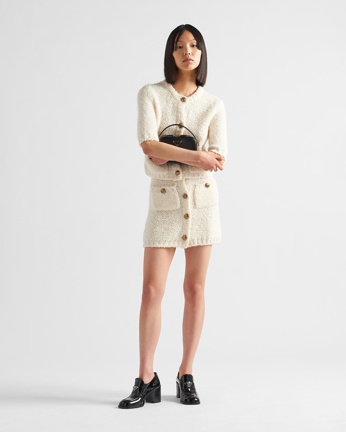 Prada Wool Button Miniskirt In White