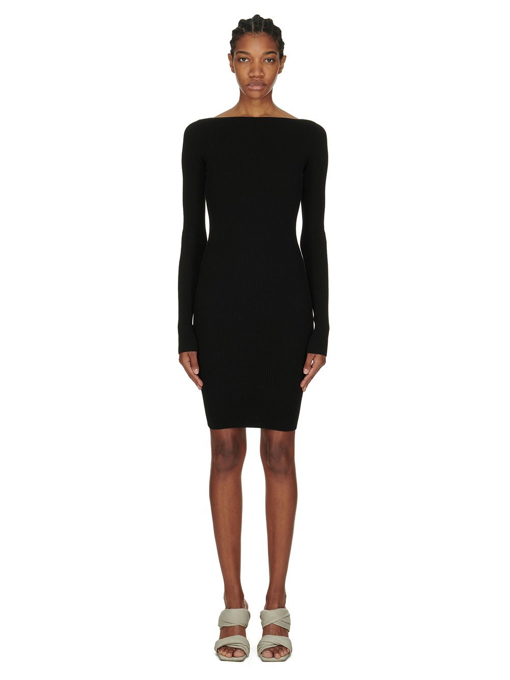 Rick Owens Ribbed Long-sleeved Day Dress In Black