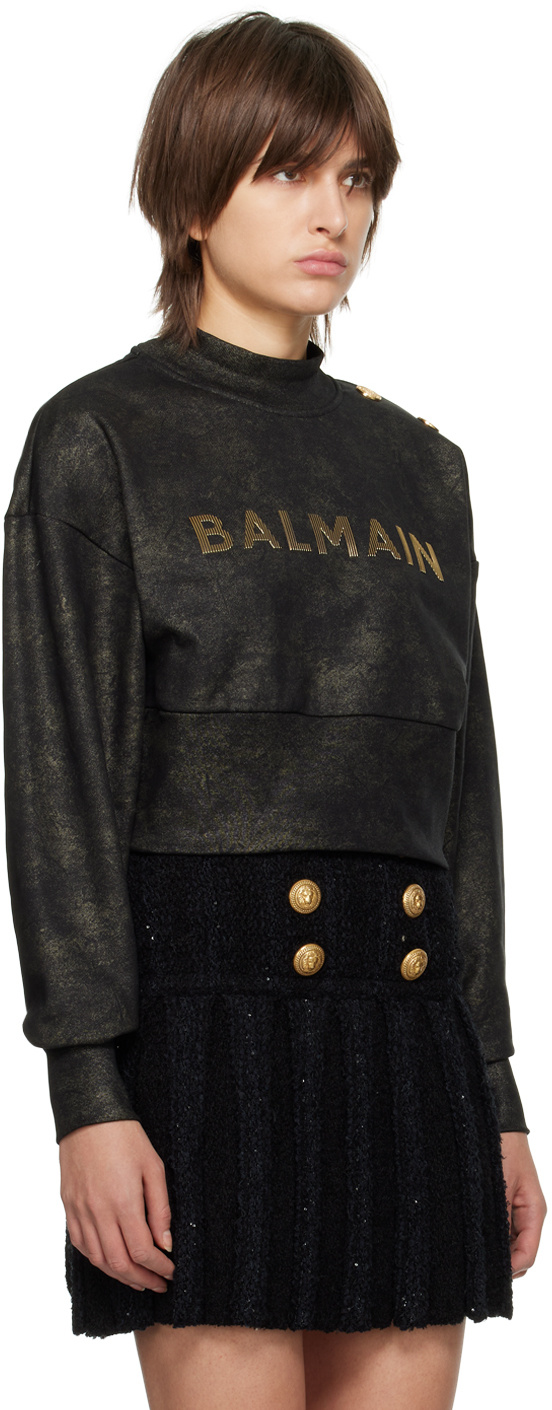Balmain Logo-embossed Cropped Sweatshirt In Black