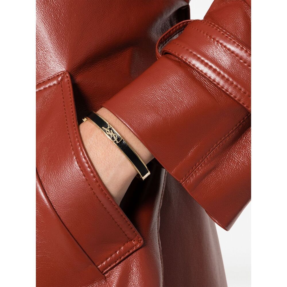 Saint Laurent Logo-plaque Leather Bangle In Green