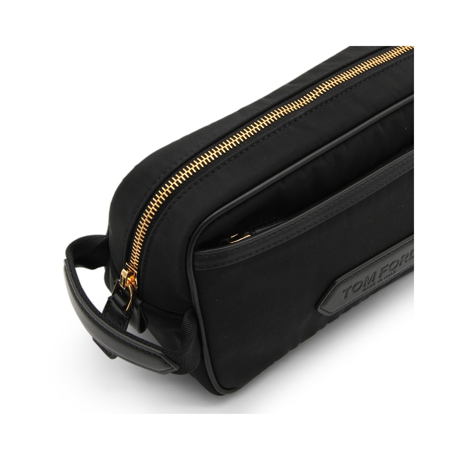 Tom Ford Logo Stapm Zip-up Clutch Bag In Black