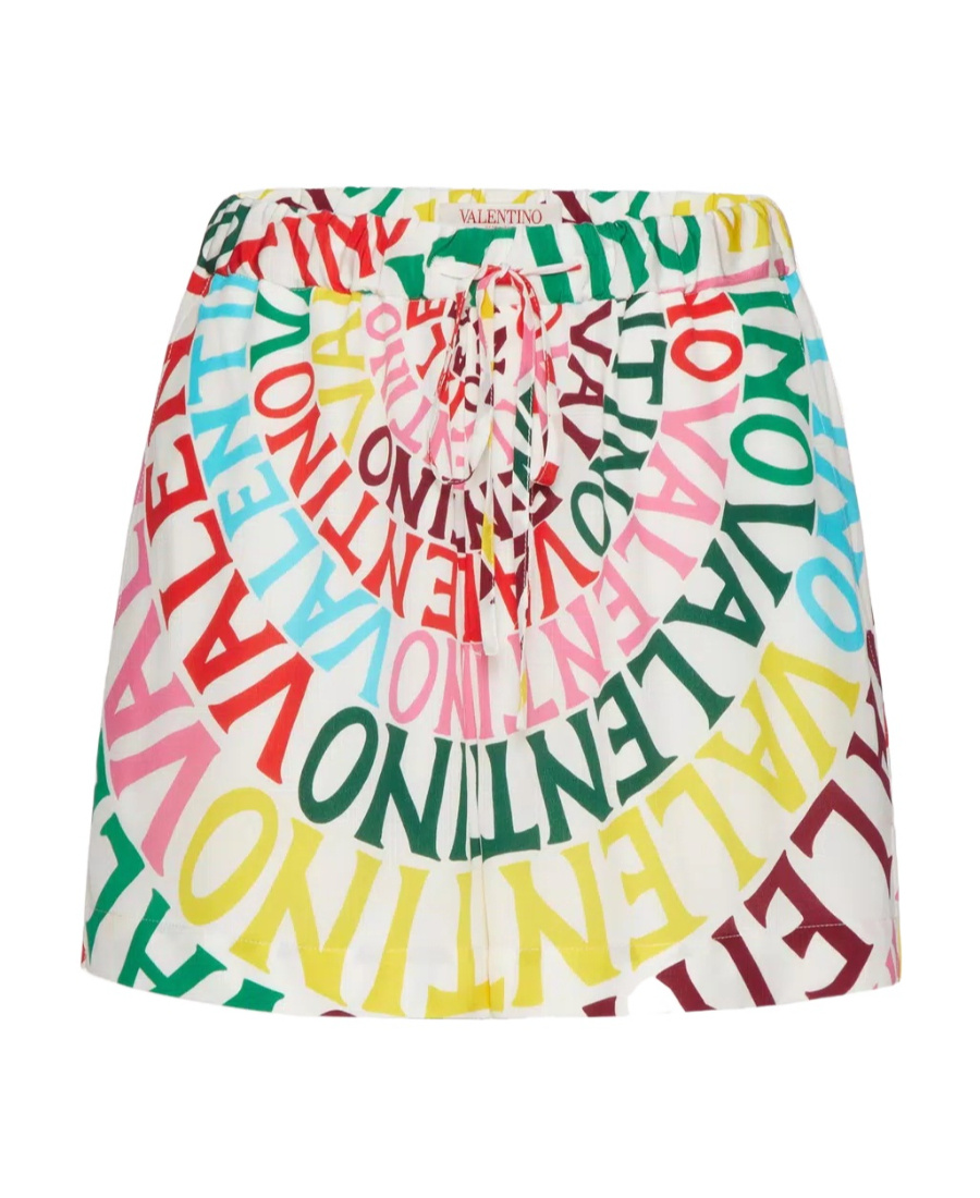 Valentino Logo Ringed Crepe De Chine Shorts In Multicolor
