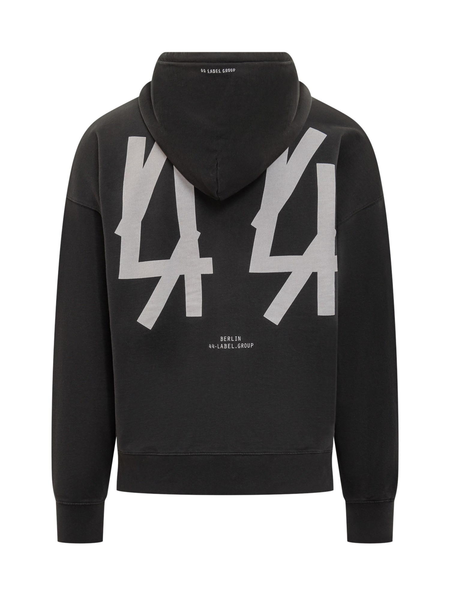 44 Label Group Relaxed Fit Black Cotton Hoodie With Bold Graphic Print In Black