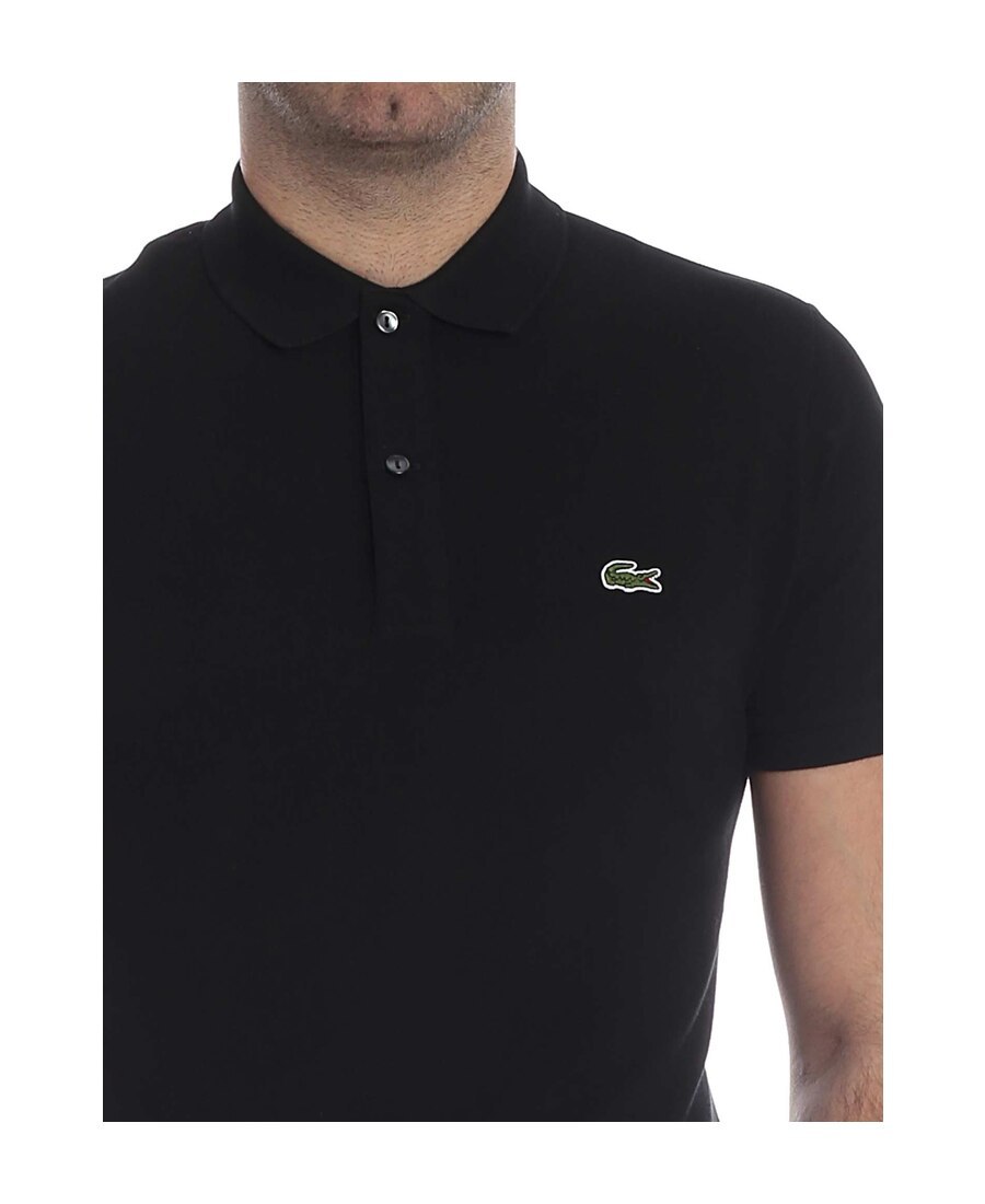 Lacoste Stretch Pique Short-sleeve Slim Fit Polo Shirt In Black