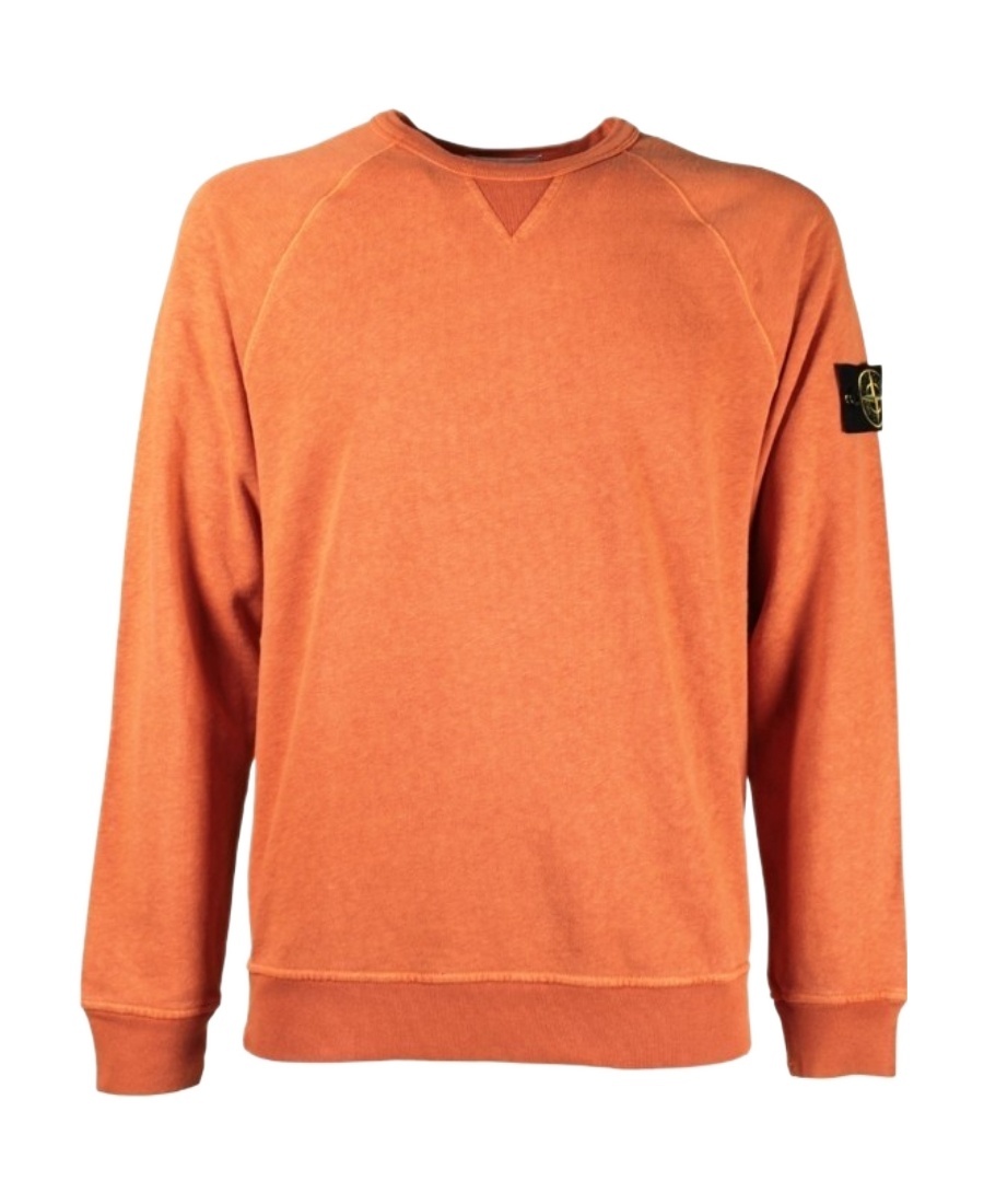 Stone Island Logo Patch Cotton Sweatshirt In Orange