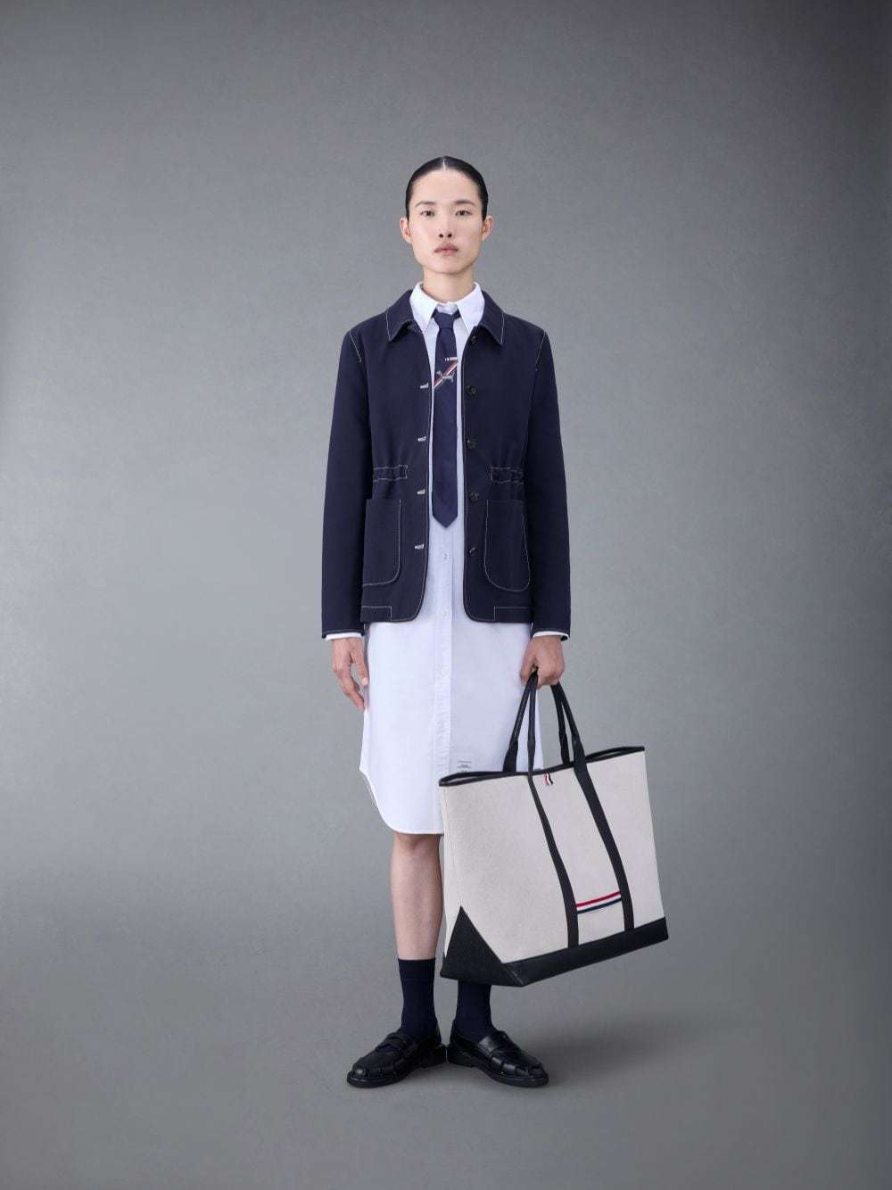 Thom Browne Striped Cotton Oxford Shirt Dress In White