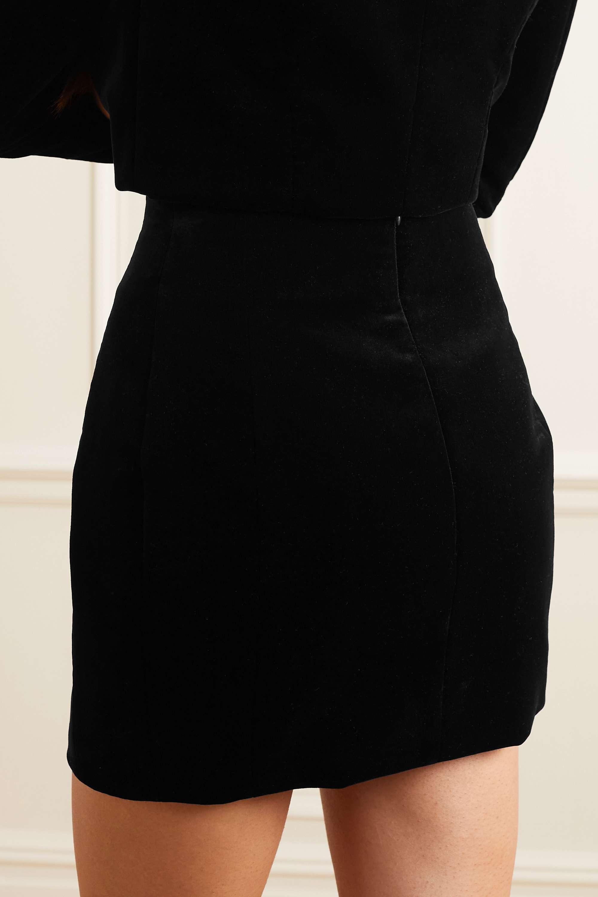 Shop Balmain Buttoned Cotton-blend Miniskirt In Black