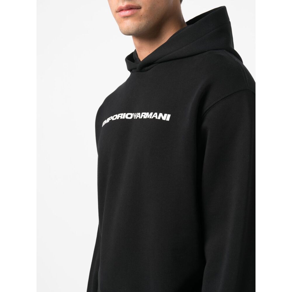 Emporio Armani Logo-print Cotton Hoodie In Black