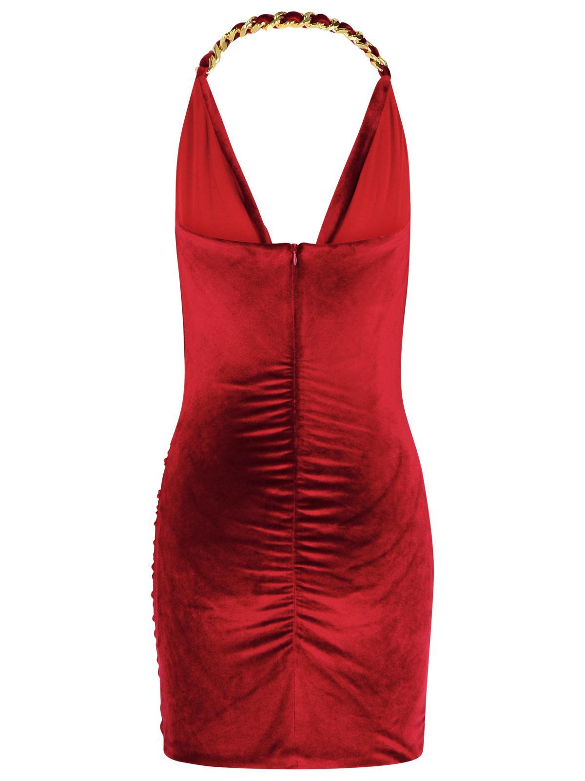 Balmain Chain Draped Velvet Minidress