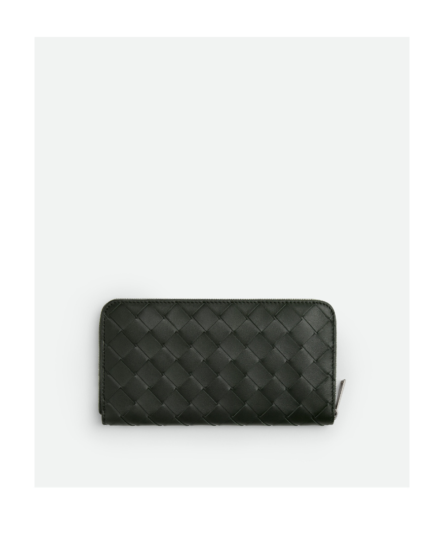 Bottega Veneta Intracciato Piccolo Woven Wrap-around Zipper Wallet In Black