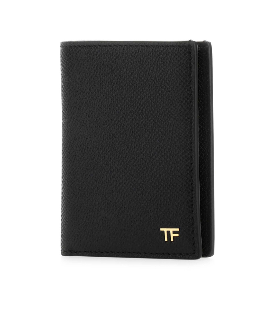 Tom Ford Small Grain Leather Folding Cardholder In Black