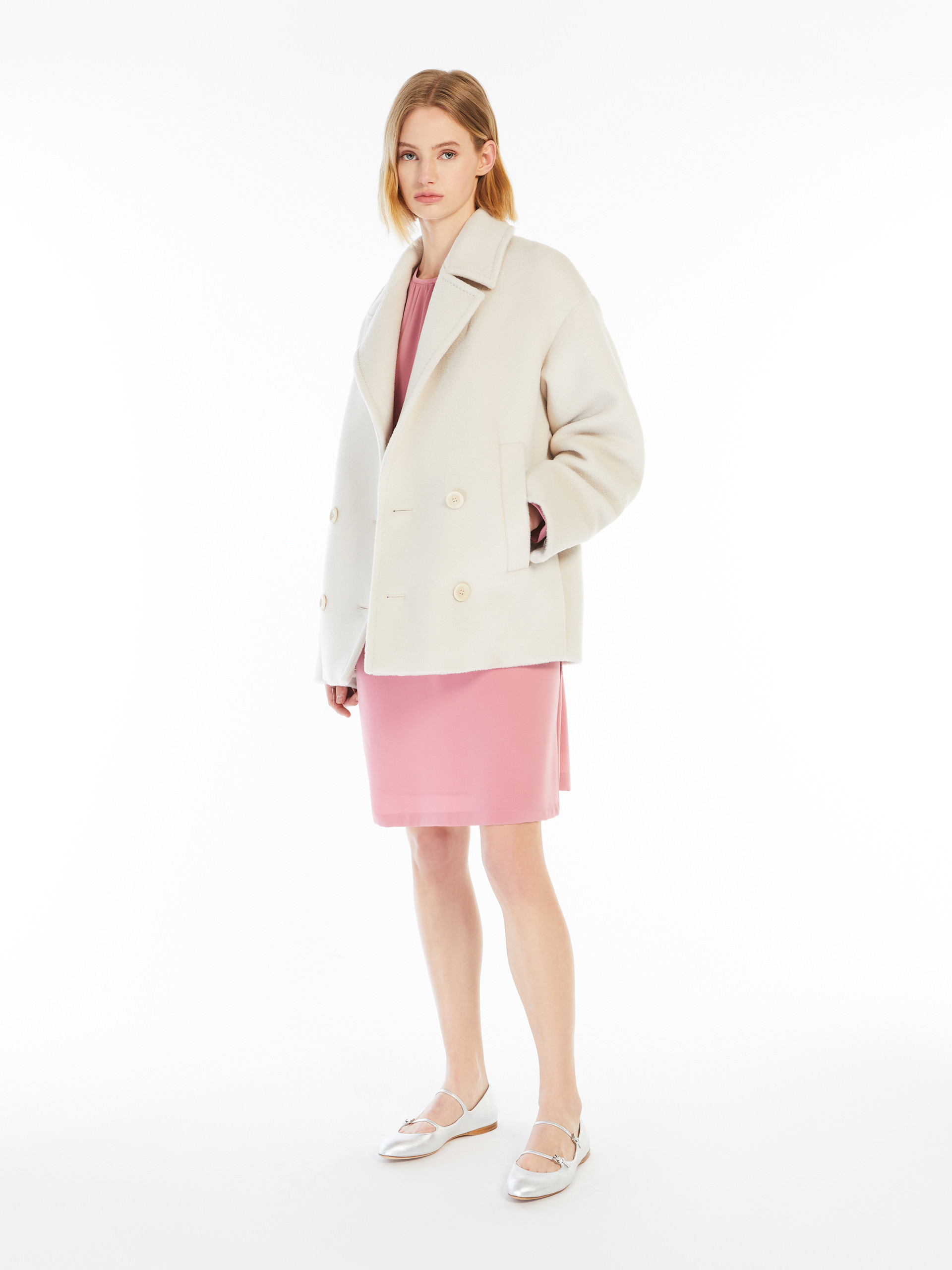 Max Mara Alpaca Wool And Wool Coats In White