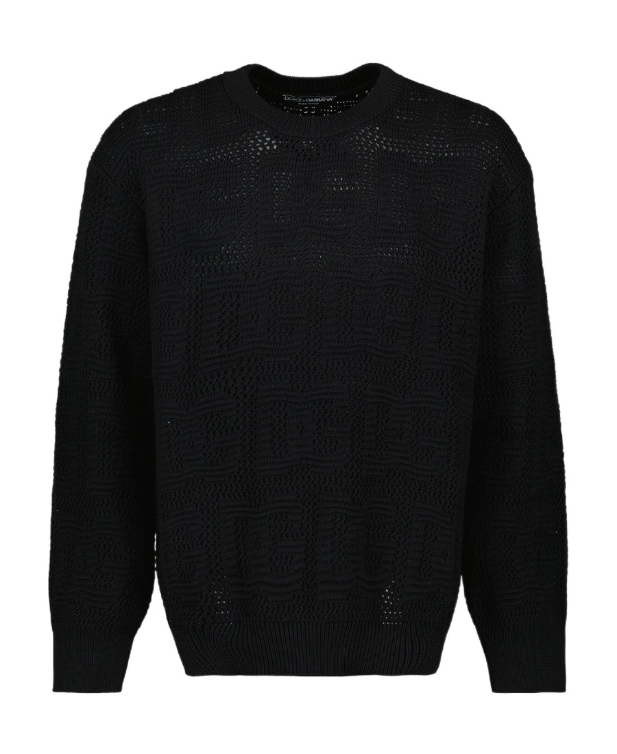 Dolce & Gabbana Oversize Textured Wool Crew-neck Sweater In Black