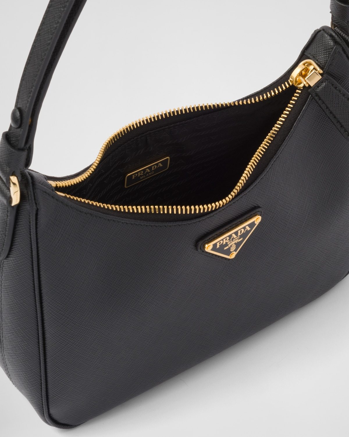 Prada Logo Mini Saffiano Leather Shoulder Bag In Black