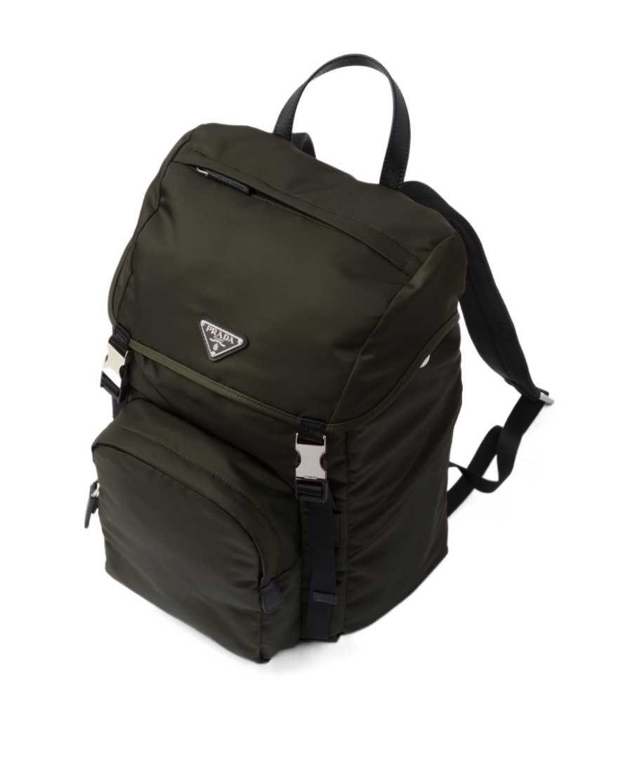 Prada Re-nylon Triangle Logo Backpack In Green