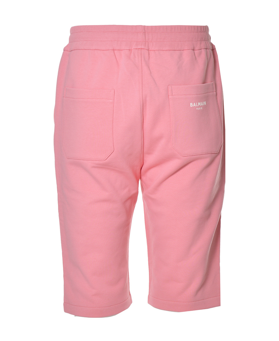 BALMAIN SALMON PINK COTTON SHORTS WITH FLOCKED WHITE BALMAIN PARIS LOGO