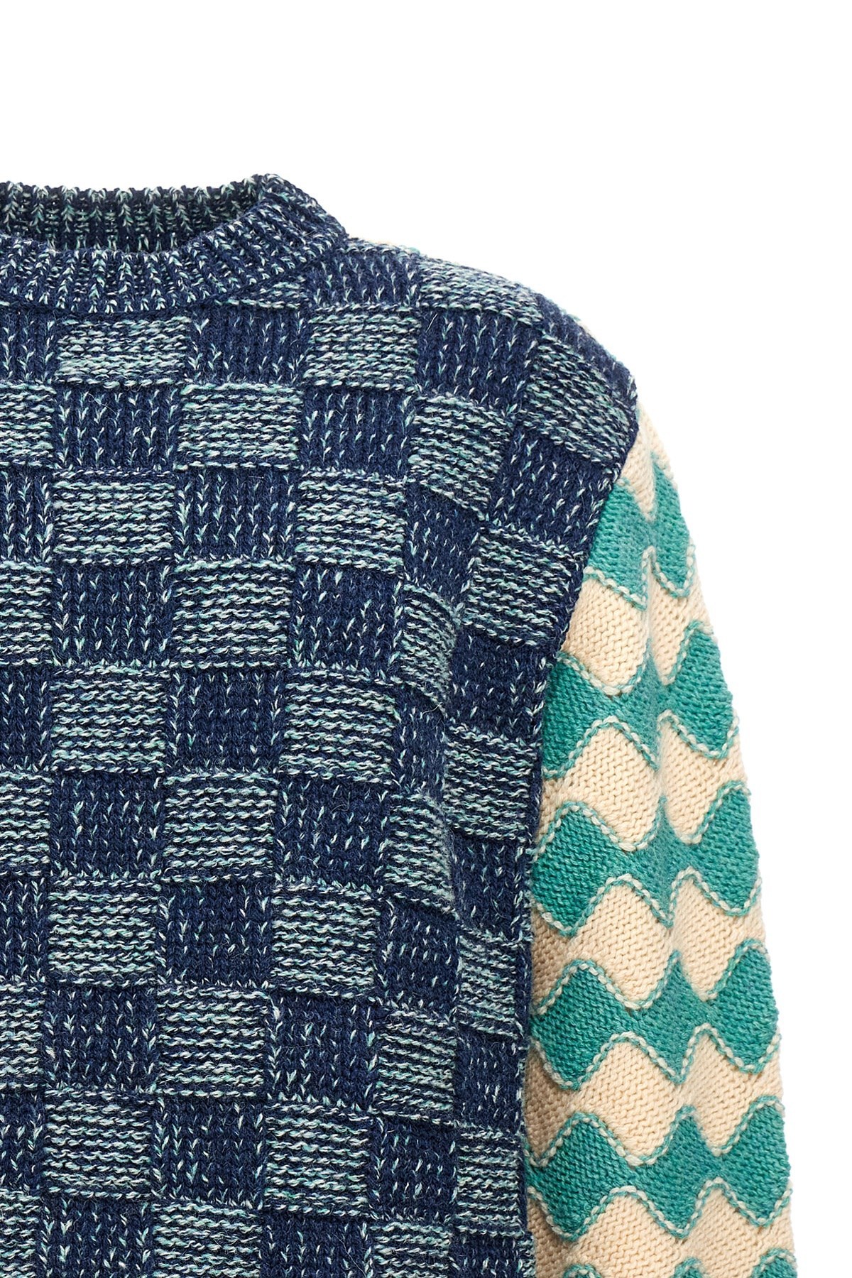 Marni Checked Patchwork Virgin Wool Jumper In Blue
