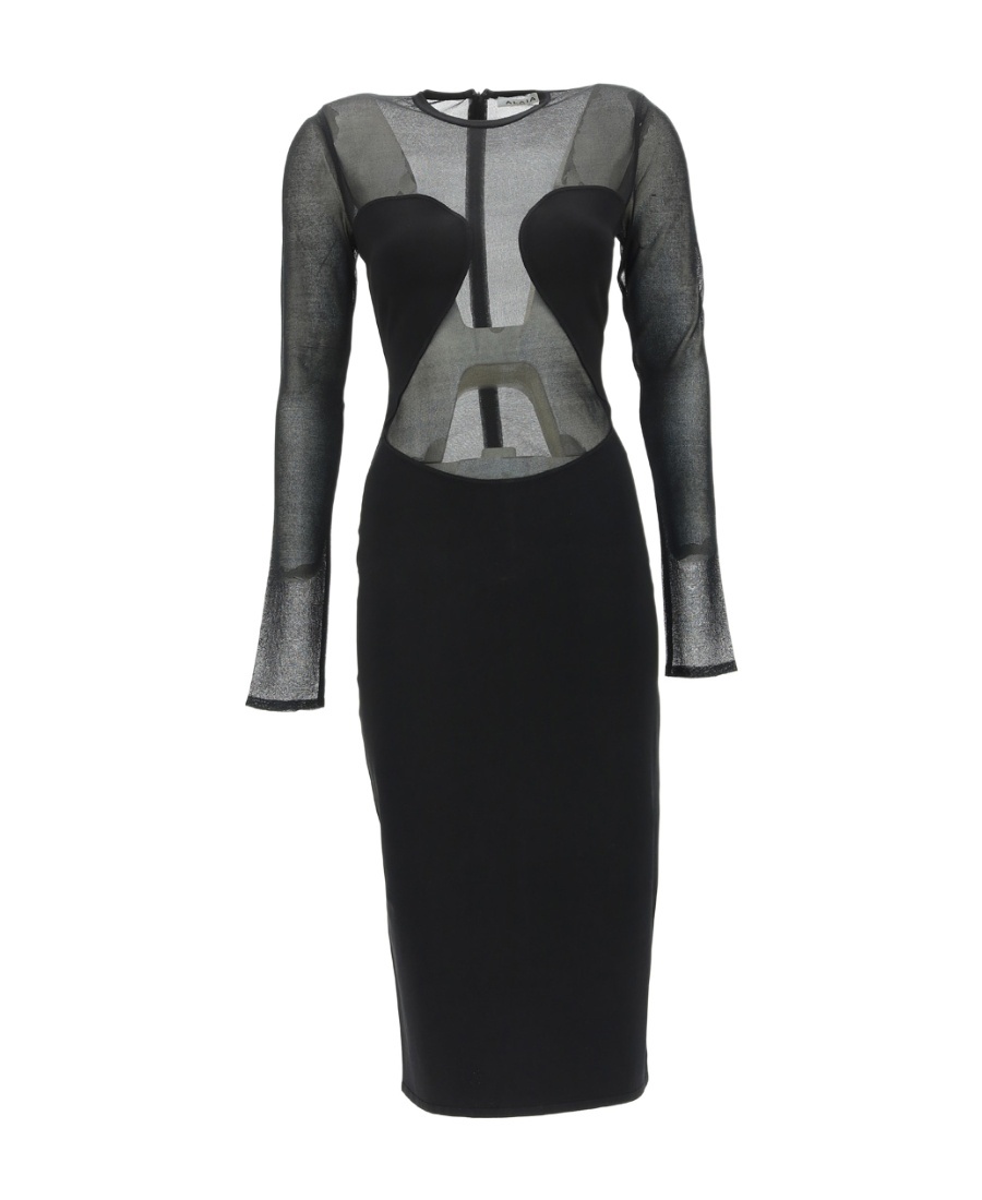 Shop Alaïa Semi-sheer Midi Dress In Black