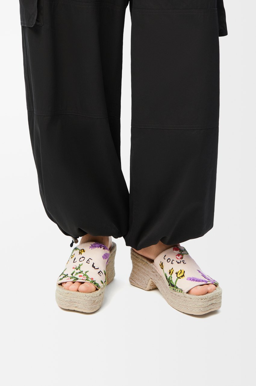 Loewe Embroidered Canvas Petal Platform Sandals