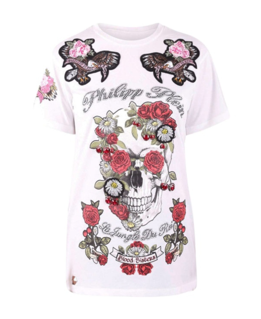 Philipp Plein Rose Printed T-shirt In White
