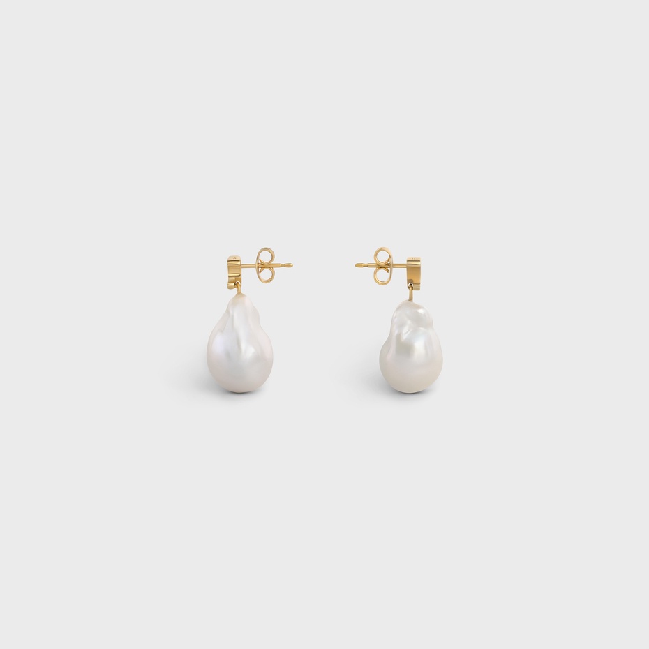 Celine Maillon Triomphe Gold Brass And Pearl Baroque Earrings In White
