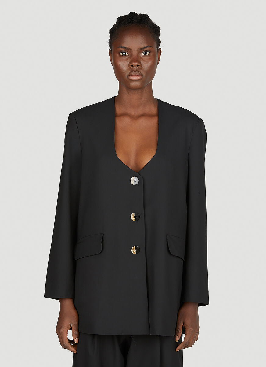 Ganni Scoop-neck Single-breasted Blazer In Black