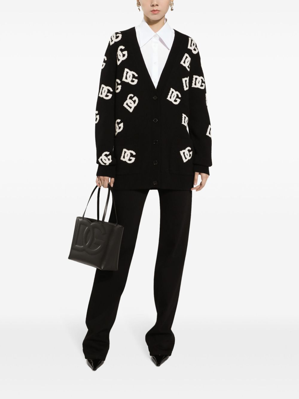 Dolce & Gabbana Dg Monogram Cardigan In Black