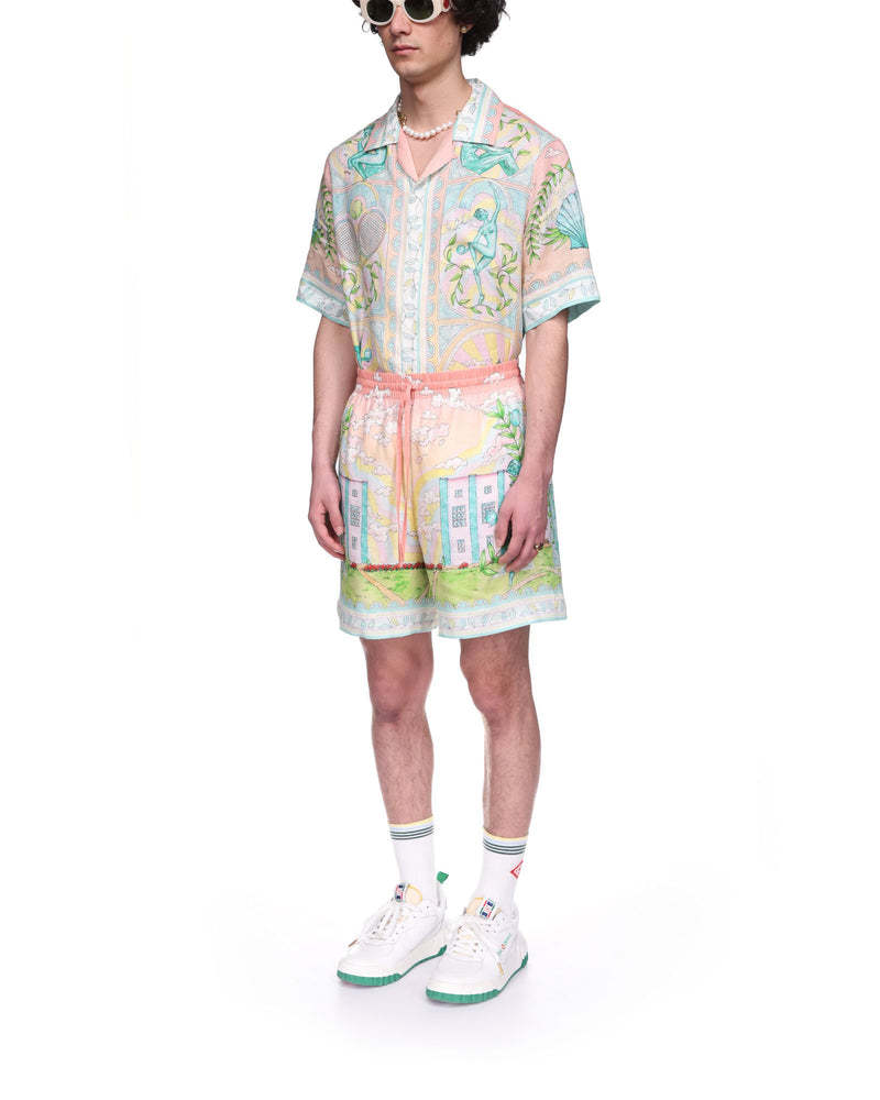 Casablanca Linen Shorts With Printed Graphic Design In White