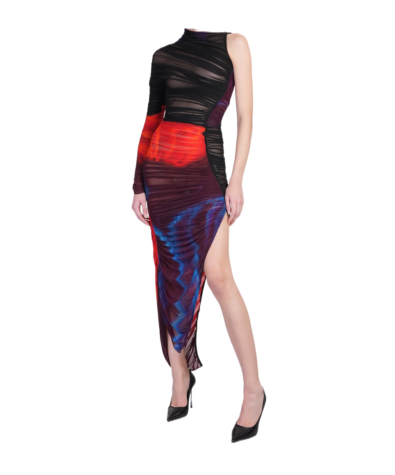 Mugler One-sleeve Dress In Multicolor