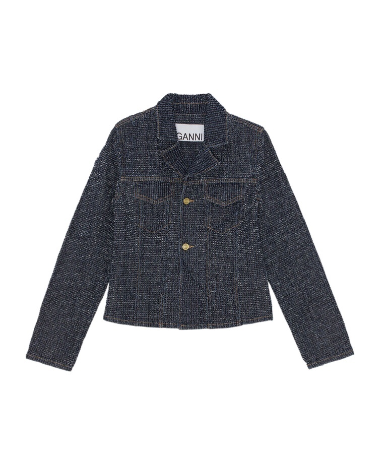 Ganni Button-up Fluffy Denim Jacket In Black