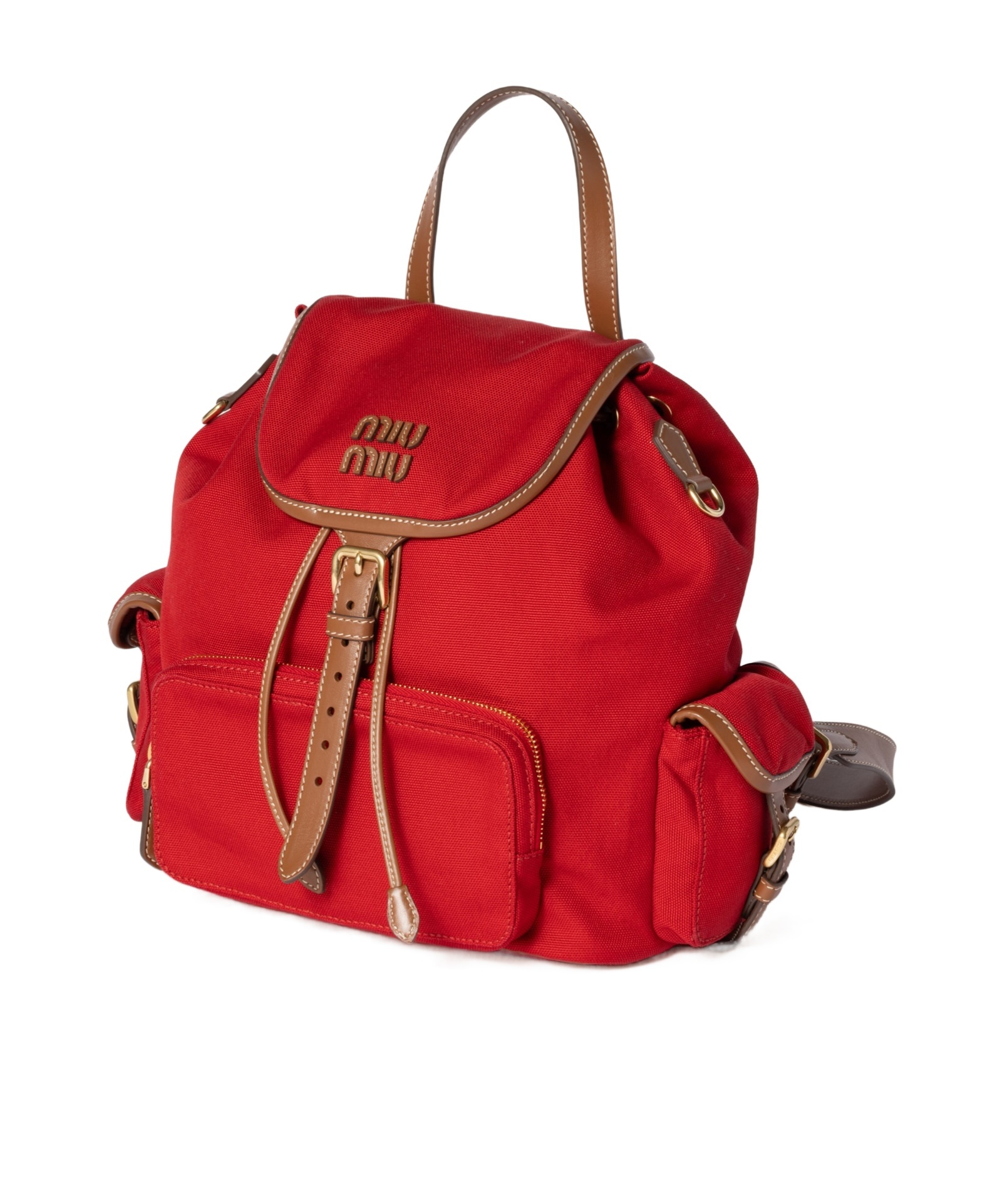 Miu Miu Canvas And Leather Backpack In Red