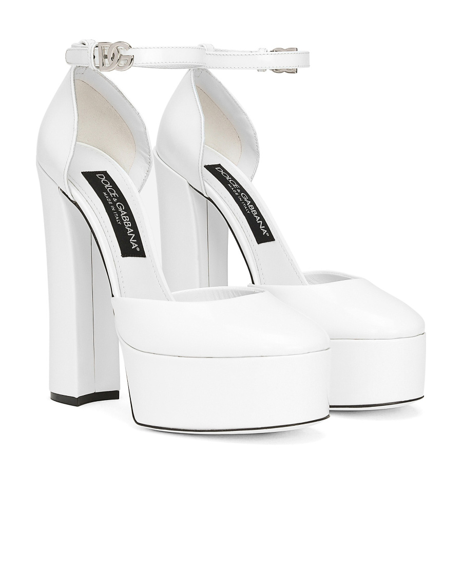 Dolce & Gabbana Smooth Platform Heel Sandals In White