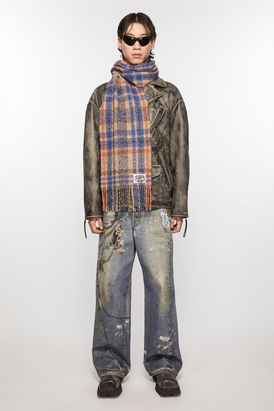 Shop Acne Studios Plaid Fringe Scarf In Multicolor